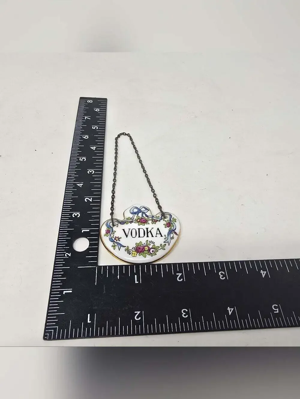 Vintage Crown Staffordshire Vodka Decanter Label Fine Bone China w Chain